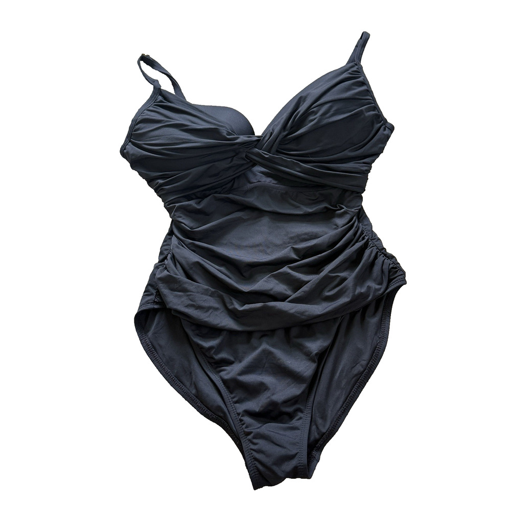 La Blanca Island Goddess Front Wrap One Piece Swimsuit - Black Size 12‎